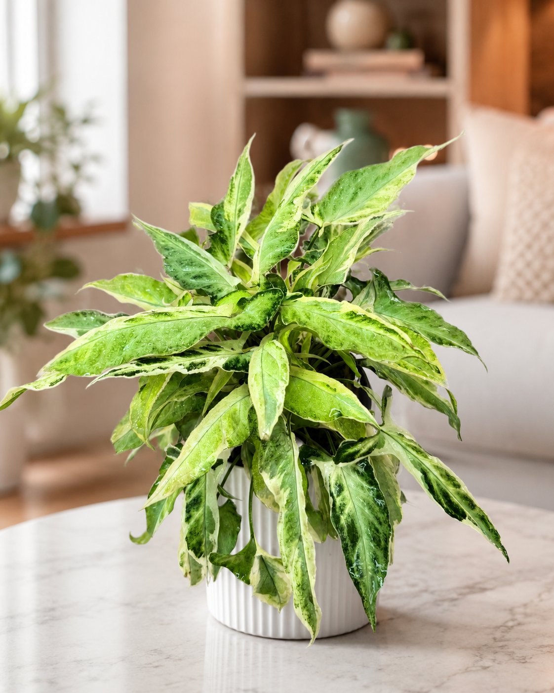 Syngonium Starlite planta de interior en maceta blanca - Vivero Selva Verde Colombia