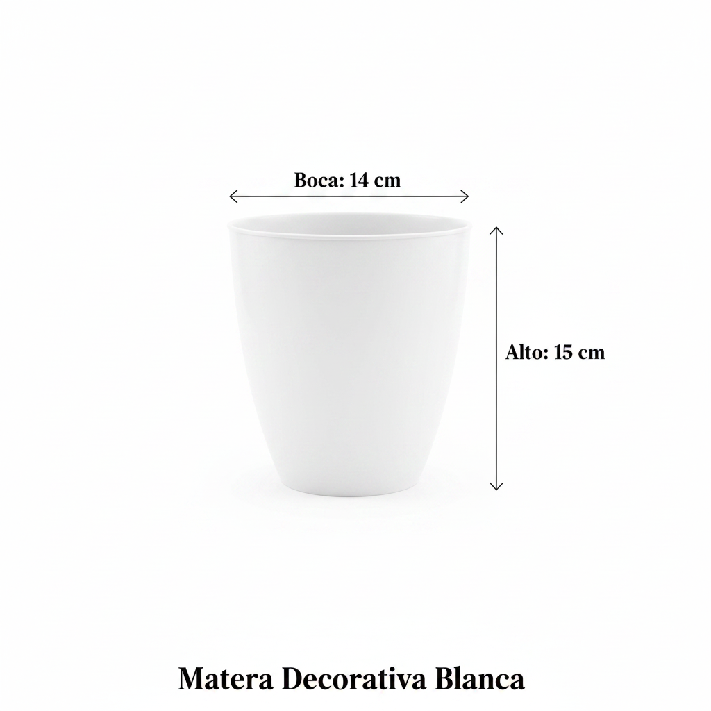 Matera Decorativa Blanca - Alto 15cm, Boca 14cm