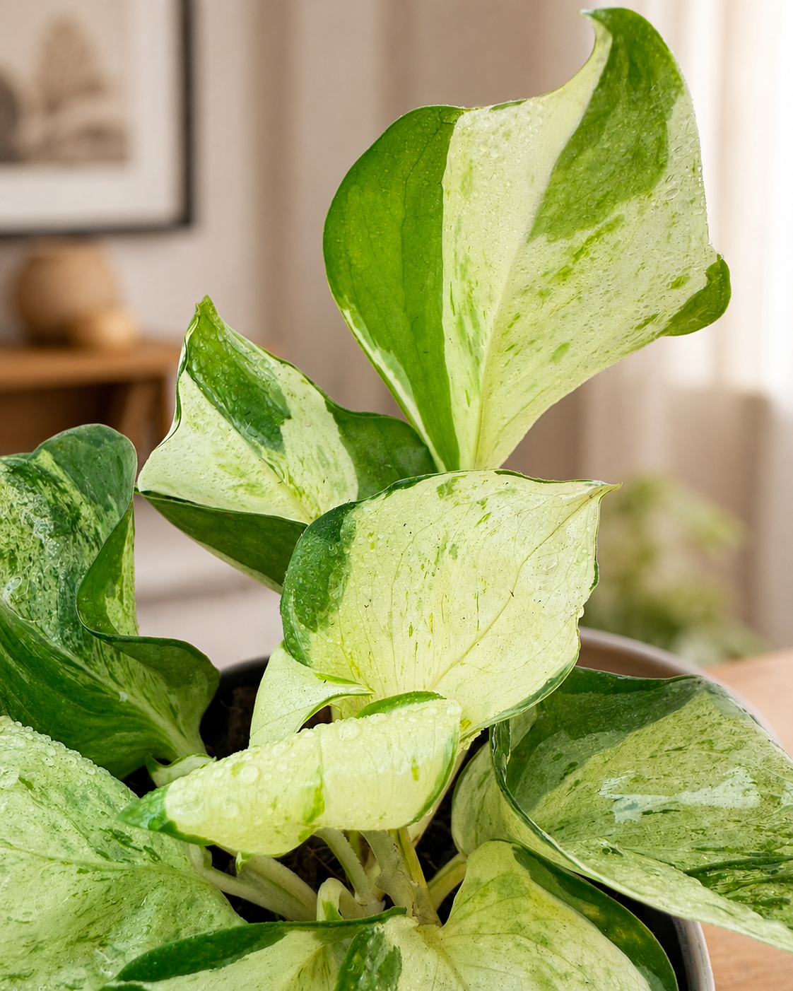 Pothos Mármol hojas variegadas verde y blanco - Vivero Selva Verde Colombia