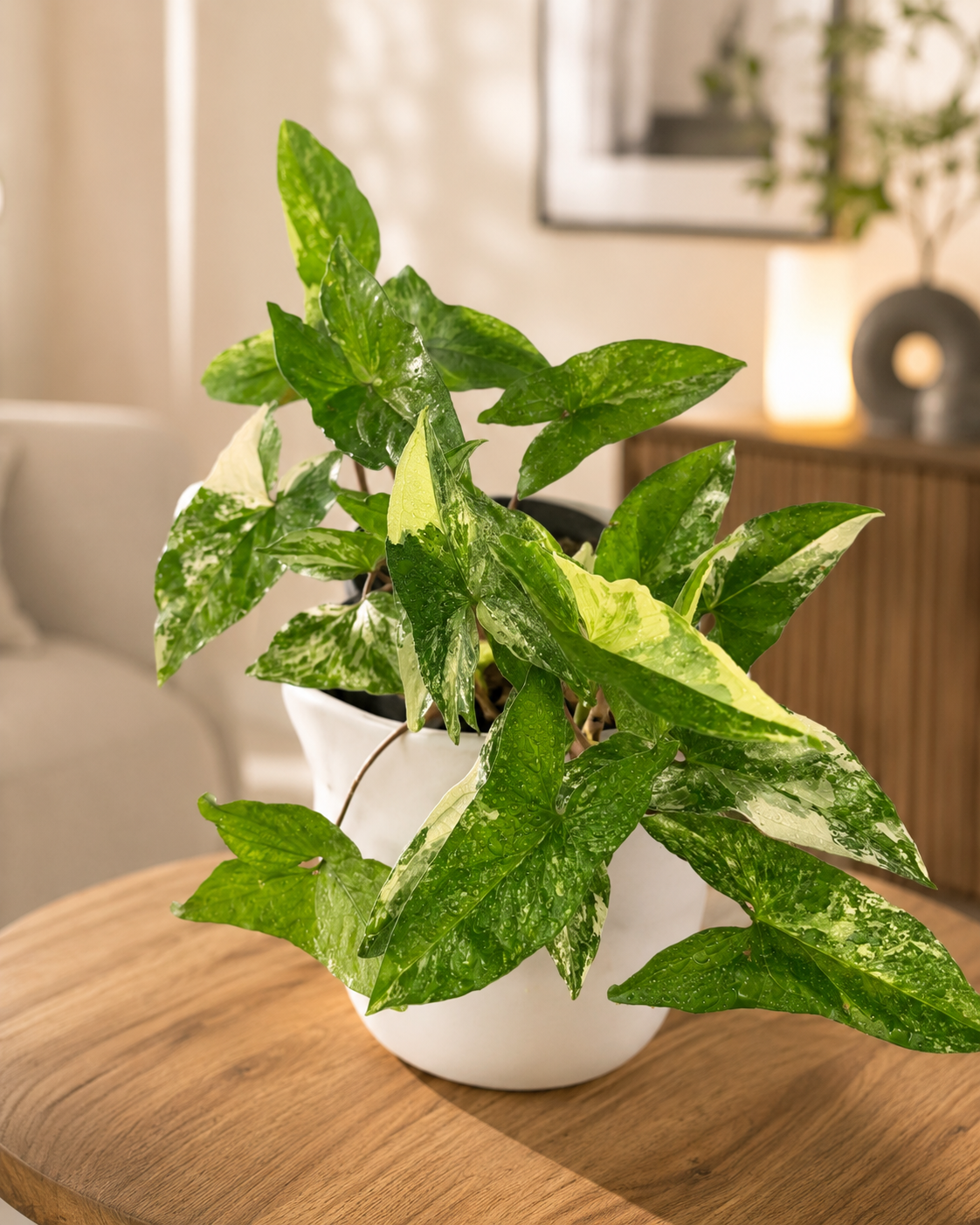 Syngonium Variegado planta colgante hojas verde oscuro y crema - Vivero Selva Verde Colombia