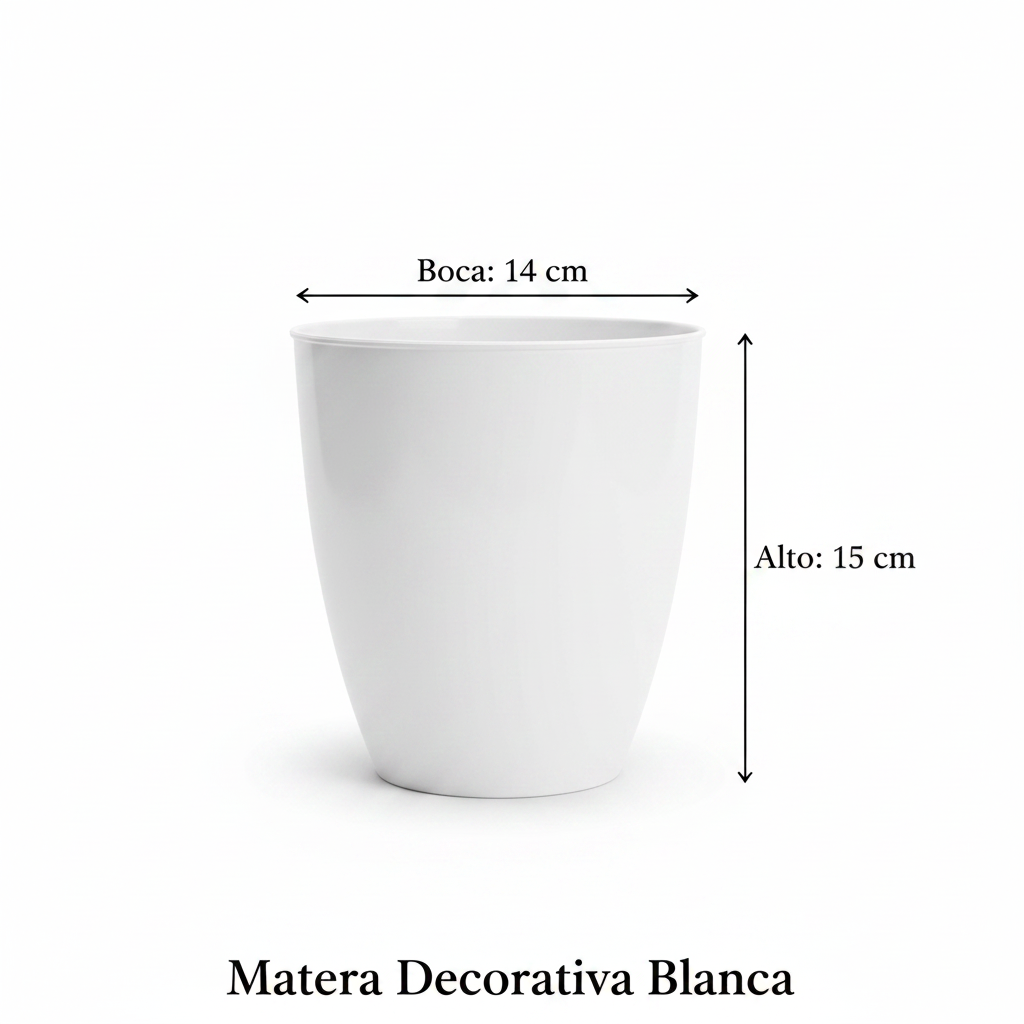 Matera Decorativa Blanca - Alto 15cm, Boca 14cm