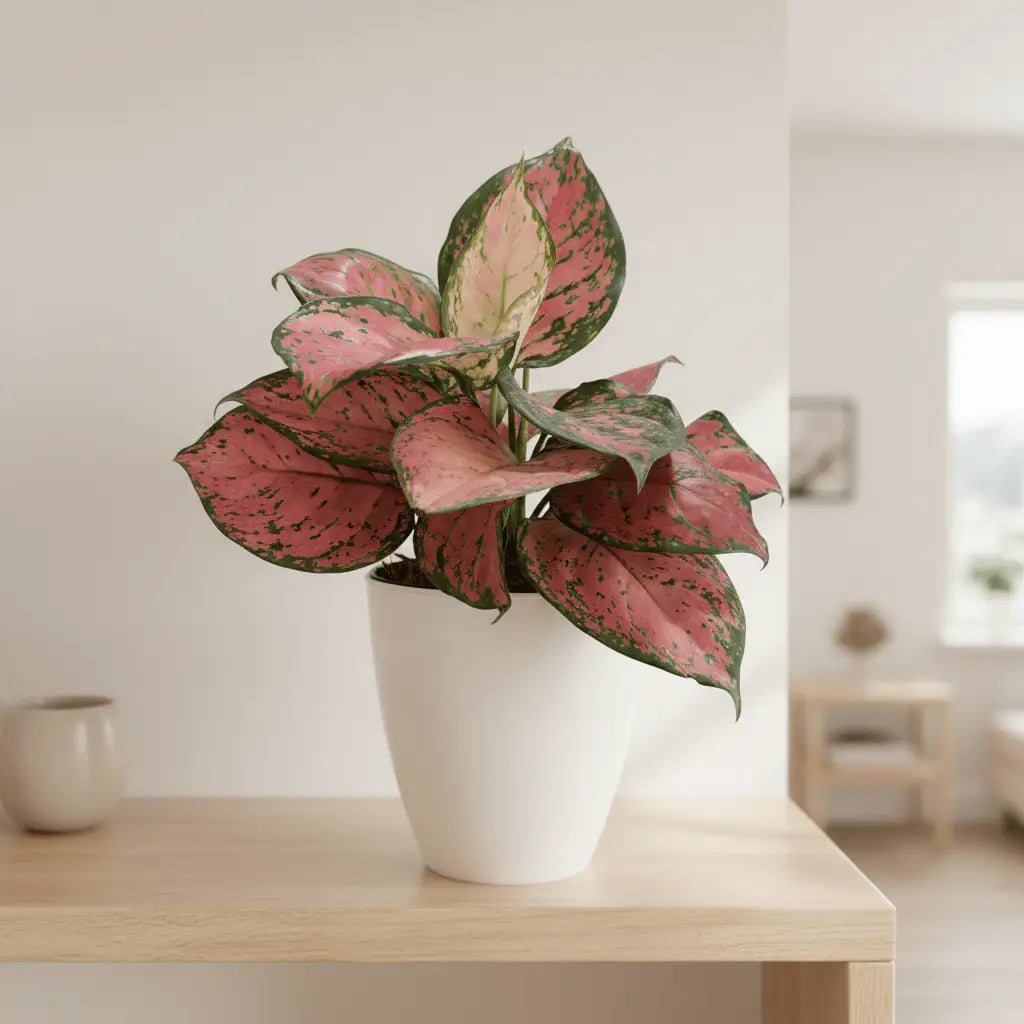 Aglaonema Fuego + Matera Decorativa Blanca - Vivero Selva Verde