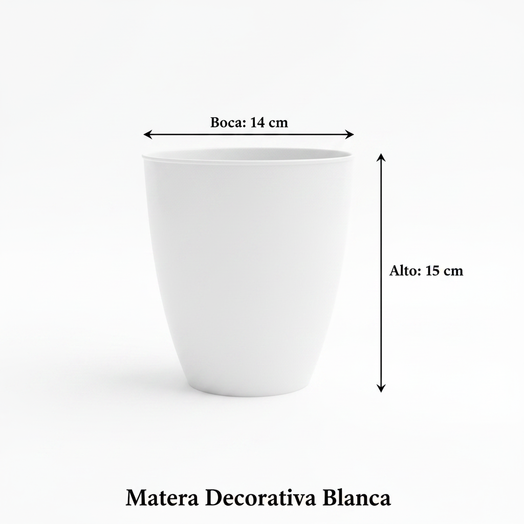 Matera Decorativa Blanca - Alto 15cm, Boca 14cm